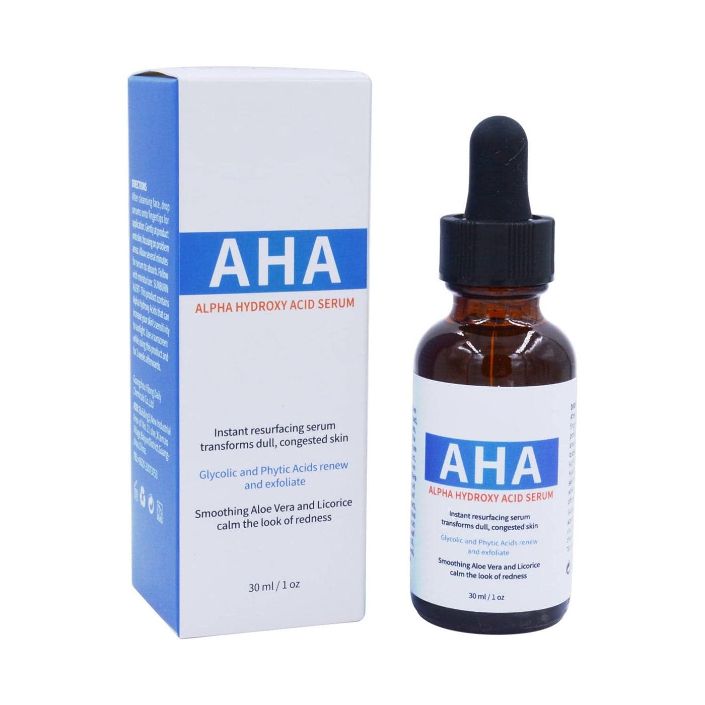 AHA Alpha Hydroxy Acid Serum Renewal Serum Instand Resurfacing Serum Transforms Dull Congested Skin Exfoliate Serum 30ml