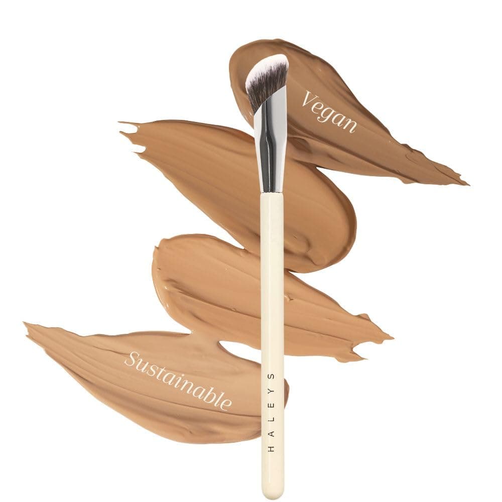 HALEYS Concealer Brush VEGAN+CRUELTY-FREE, Sustainable Wood, Vegan Bristles for Airbrushed Finish, For Creams,Liquids, Powder, Streak-free, Perfect Blending, Buffs, Smooths with Control, Special shape
