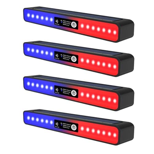 Aolyty Solar Lights Outdoor 3 Work Modes Solar Strobe Lights Waterproof Warning Wall Light 4 Pack Bright White LightRed Blue Light Flashing for Garden Patio Yard Front Door Home