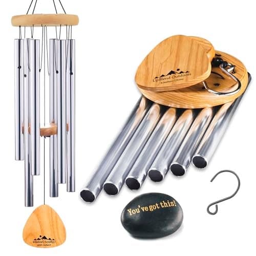 UpBlend Outdoors Wind Chimes for Outside, Gift for Mom, Deep Tone, Sympathy Gifts for Loss of Loved One, Patio Decoration, Memorial Windchimes, 29" Silver