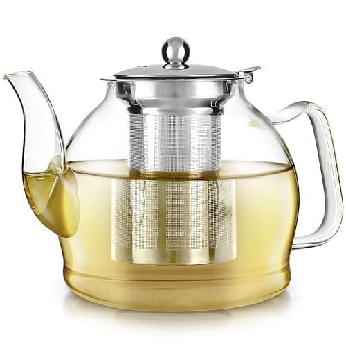 Teabloom Dublin Glass Teapot – Fine Borosilicate Glass – Stovetop and Microwave Safe – Removable Stainless Infuser – Ideal for Loose Leaf Tea – Large Capacity – 40 oz. / 1200 ml (4-5 Cups)