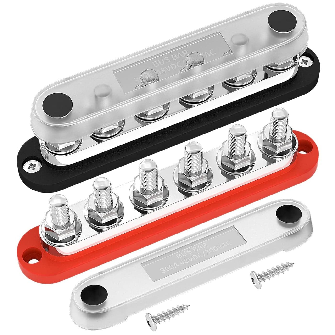 DAIERTEK 300A Bus Bar 12V Power Distribution Block with Cover - 6 x 3/8" (M10) Terminal Studs