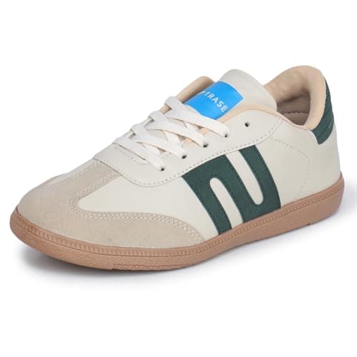 TRASE Casual Sneaker Shoes for Women | Soft Cushioned Insole | Sneakers for Woman | Lightweight | Comfortable | Stylish, Trendy Girls and Women Sneakers with Laces (Green-Cream, 8 UK)