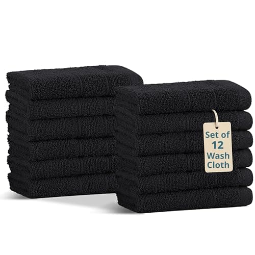 Casa Platino Washcloths 12 Pack 100 Ringspun Cotton Washcloths 13x13 Soft Textured Well Stitched Lightweight Towel Absorbent Durable Perfect for Daily use Black Wash Cloths