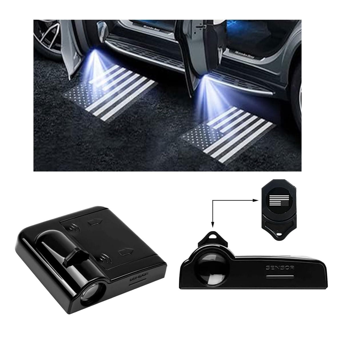 2PCS Car Door Lights Logo Projector Wireless Car Door Logo Light LED Welcome Courtesy Light Ghost Shadow Projector Lamp Holeless Magnet Sensor Light Accessories