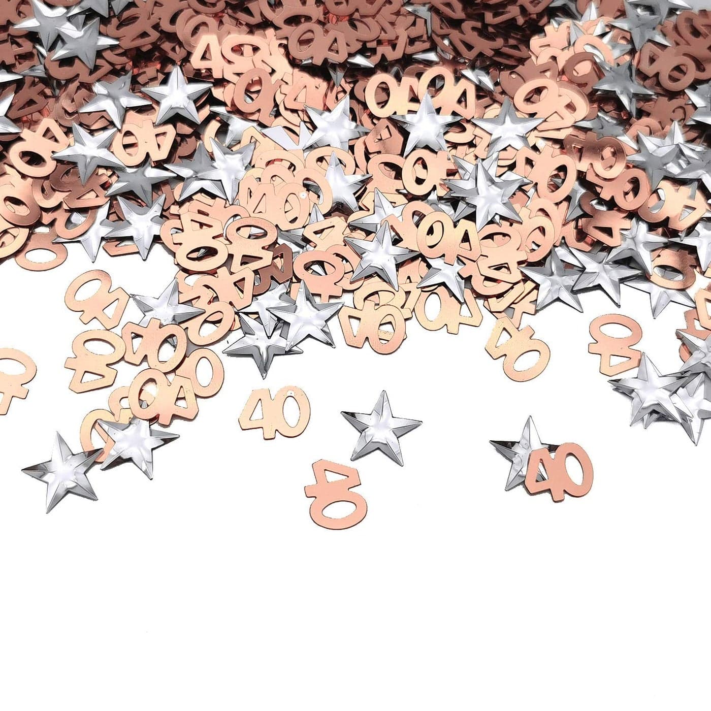 iZoeL 40th Rose Gold Table Confetti Bag 30g incl 40th Birthday Confetti 1000pcs Silver Star Confetti Sequin200pcs for 40th Birthday Party Wedding Anniversary Table Decoration Rose Gold 40