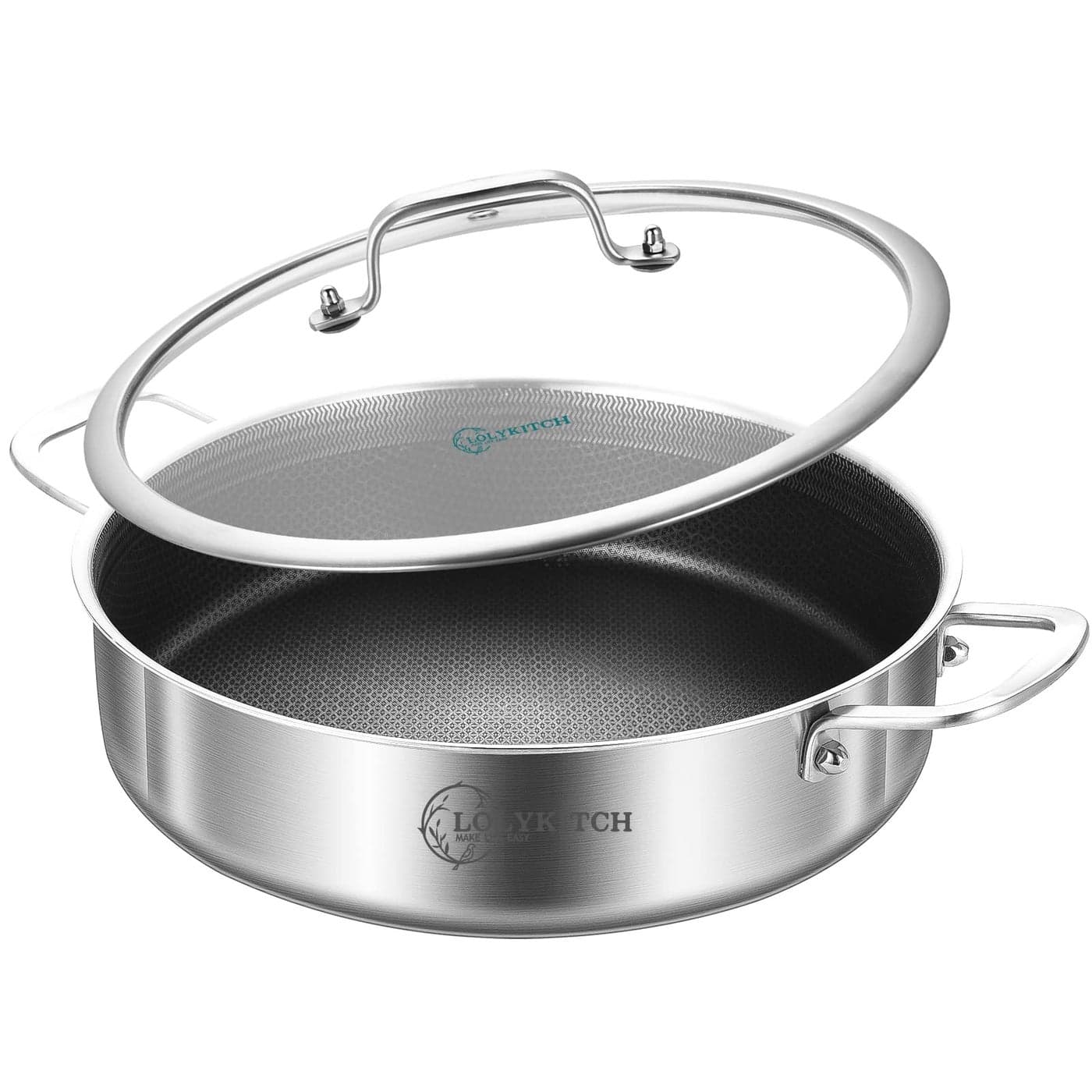 LOLYKITCH TriPly Stainless Steel 10 Inch NonStick Saut Pan with LidInduction Deep Cooking Pan Dishwasher and Oven Safe