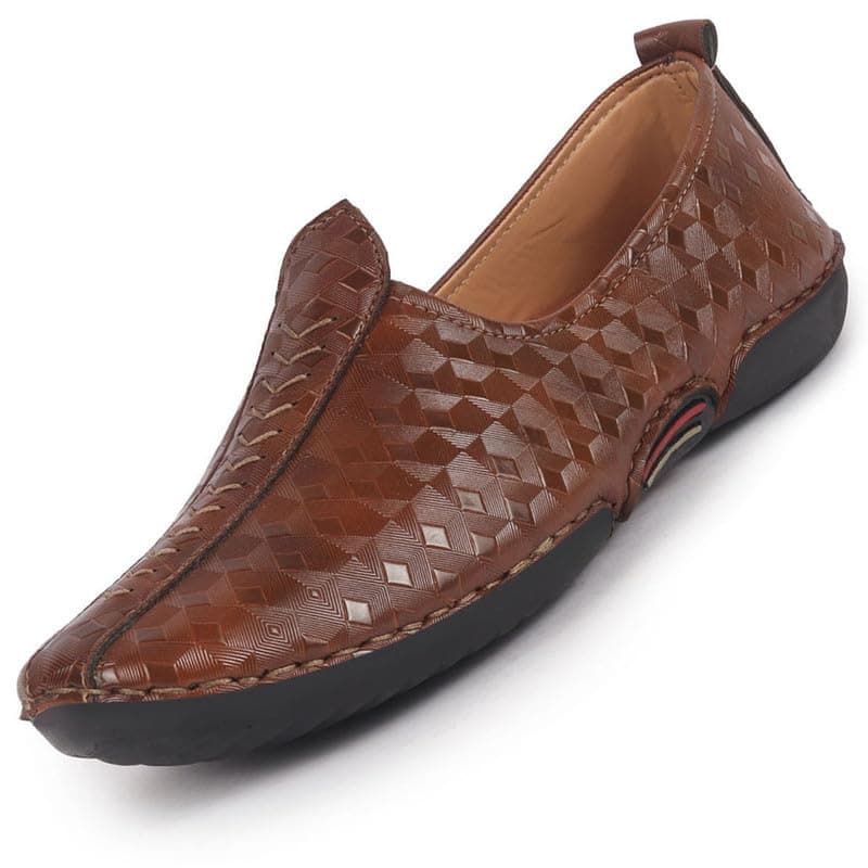 FAUSTO FST FOSME-2130 TAN-42 Men's Tan Textured Print Ethnic Slip On Juttis and Mojaris for Wedding|Festive Slip-On|Traditional Sherwani Shoes (8 UK)