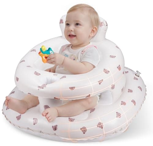 Inflatable Baby Seat for Babies 336 Months Aloxina Sit Me Up Floor Chair with Builtin Air Pump ExtraWide Base AntiTip Support Infant Chair for Sitting Feeding Bear