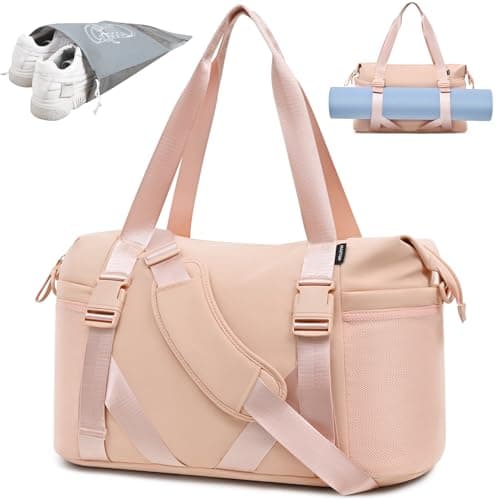 MAXTOP Gym Tote Bag for Women Pink Travel Duffle Bag with Yoga Mat Holder, Ideal for Yoga Accessories Workout Overnight Gymnastics Exercise Dance