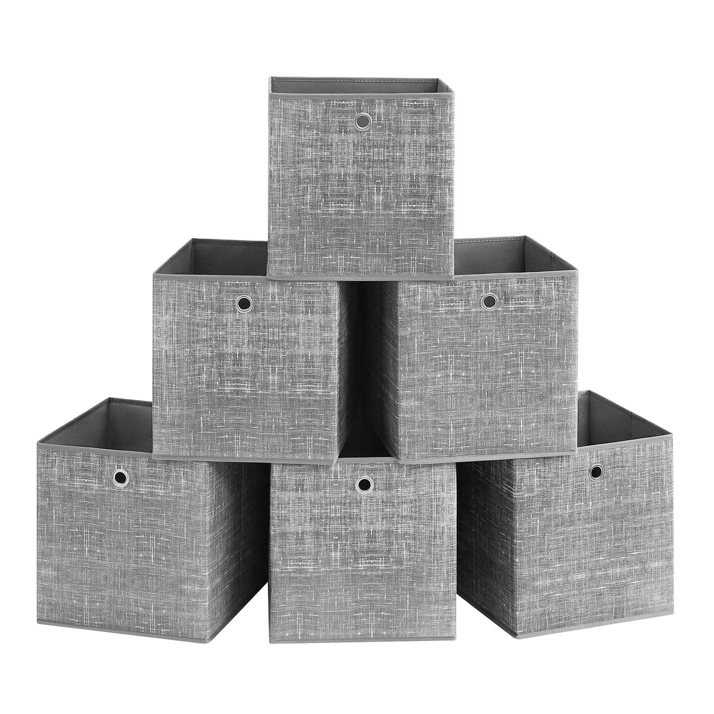 SONGMICS Storage Boxes Set of 6 NonWoven Fabric Boxes with Handles 33 x 33 x 33 cm Fit Cube Storage Unit for Shelves Foldable Clothes Organisers Heathered Grey RFB033G01