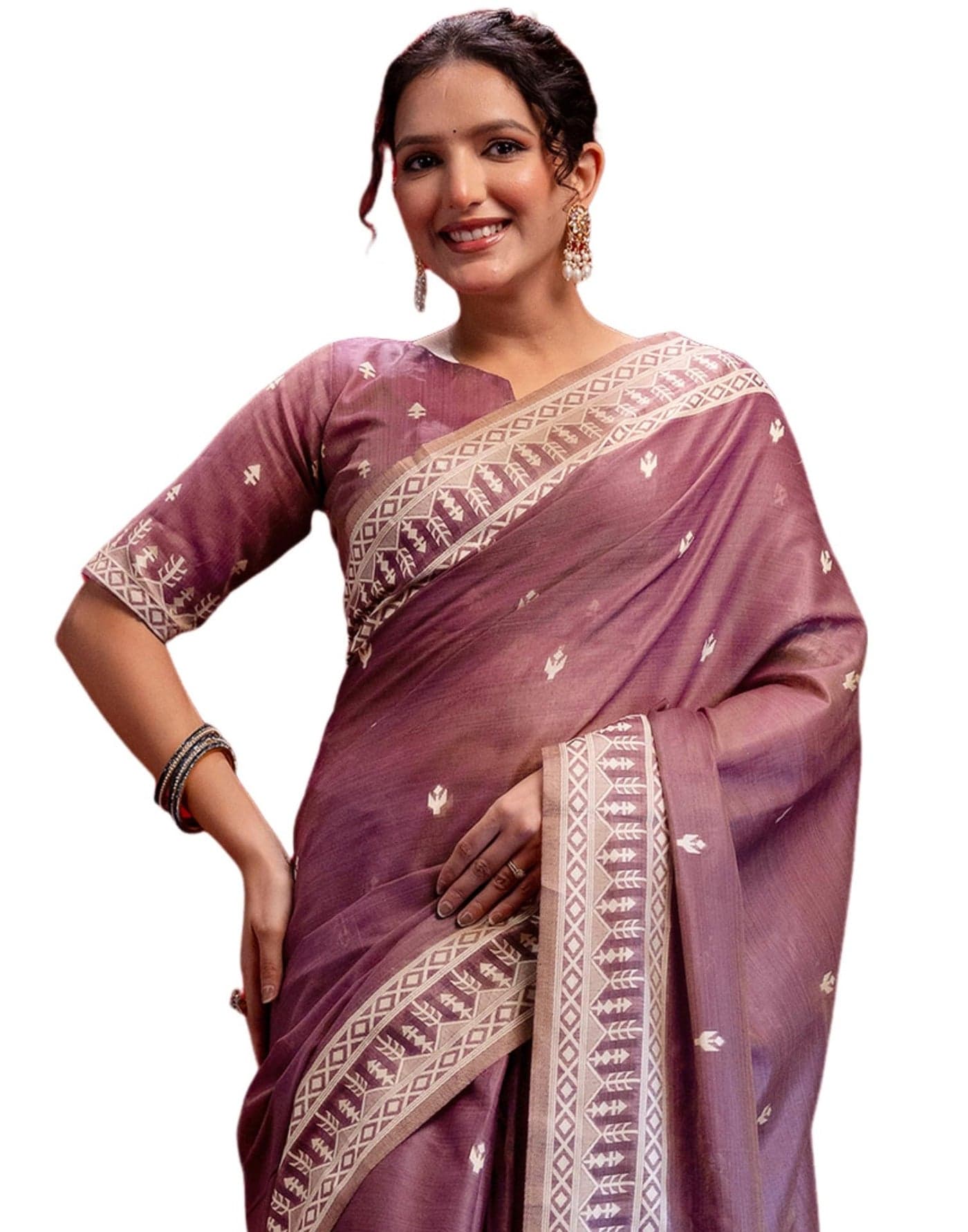SIRIL Women's Cotton Weaving Tassels Saree With Unstitched Blouse Piece (4933S931_Dusty Purple)