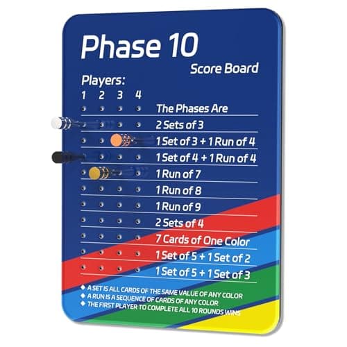 LZC LADYS GIFT Mini Phase 10 Score Board Travel Edition Acrylic Scoreboard for Phase 10 Card Game with 4 Colored Cribbage Pegs Fun Board Card Games Accessories