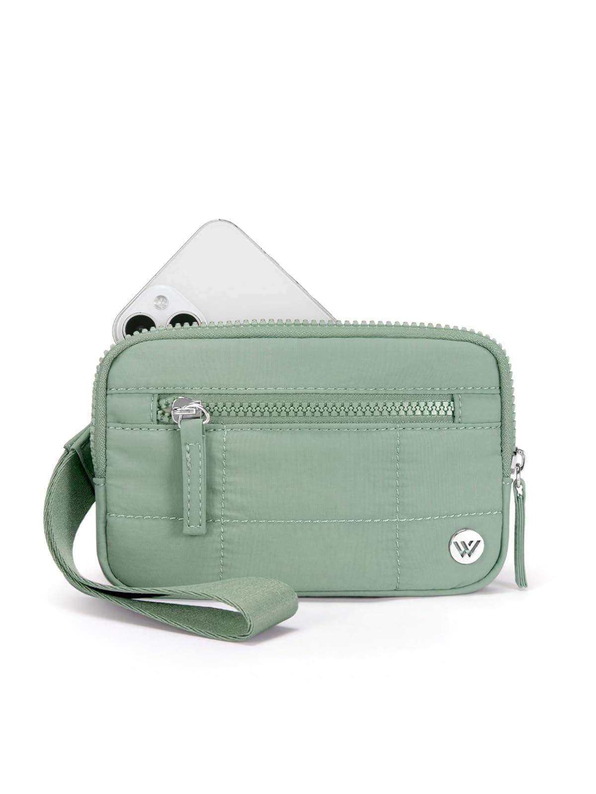 WESTBRONCO Wristlet Wallets for Women Nylon Quilted RFID Wallet with 3 Zipper Purse for Travel Credit Card Holder Phone Organizer(Green)