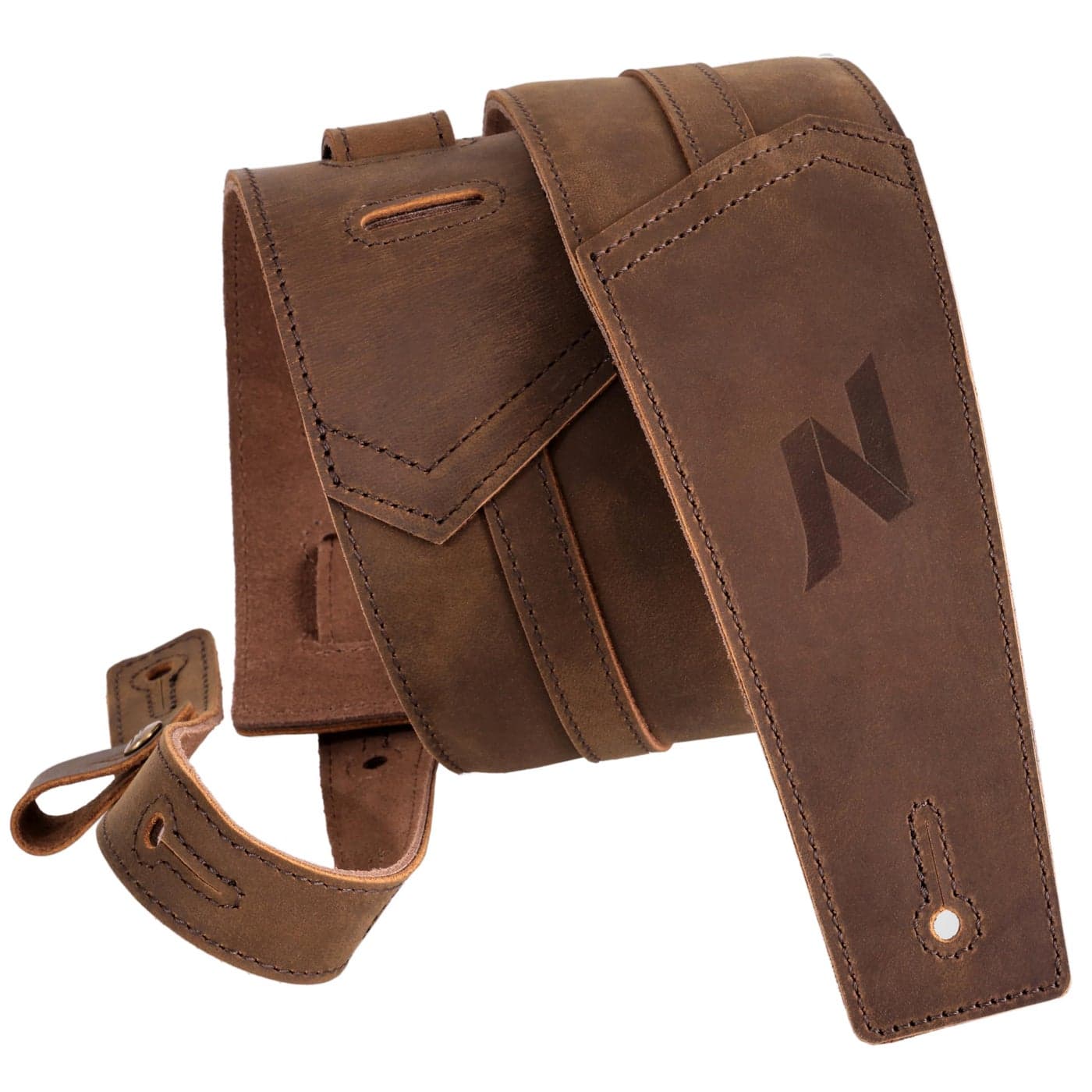 Nefelibata 3 Guitar Strap Full Grain Leather 57 Long with Foam Padding for Bass Electric and Acoustic GuitarsDark Brown