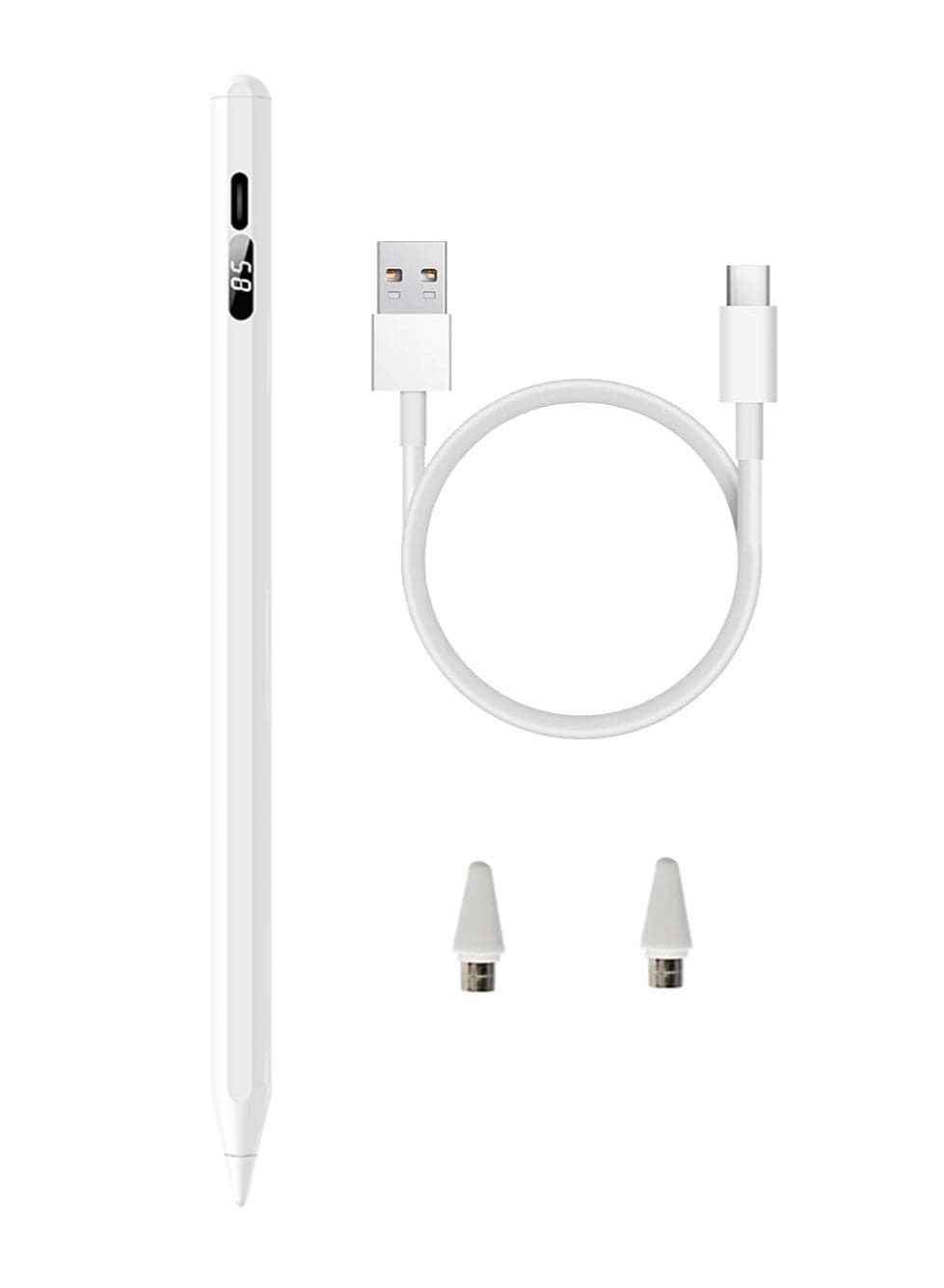 Stylus Pen for iPad 2018-2024,with Magnetic Attachment,USB-C Fast Charge,Tilt Sensitivity Palm Rejection, LED Power Display, Compatible with Apple iPad Pro11/12.9/M4, iPad Air3/4/5/M2, iPad6-10, iPadMini5/6 White