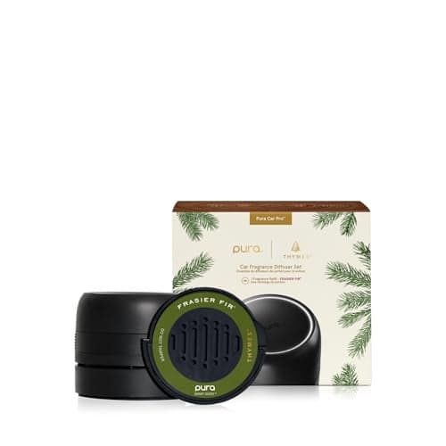 Thymes Frasier Fir Pura Car Diffuser – Pura Car Air Freshener with Refill – Frasier Fir Diffuser Refill with Notes of Crisp Siberian Fir Needles, Cedarwood & Sandalwood
