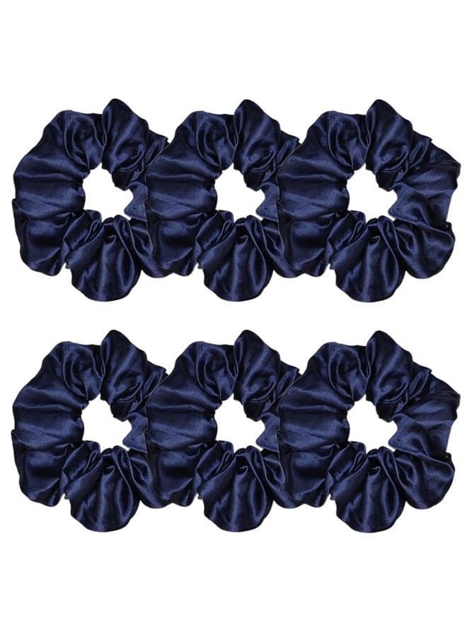 6 Pcs Satin Silk Hair Scrunchies, Navy Blue, Soft Satin Hair Ties, Hair Accessories for Women and Girls (4.3 inch)