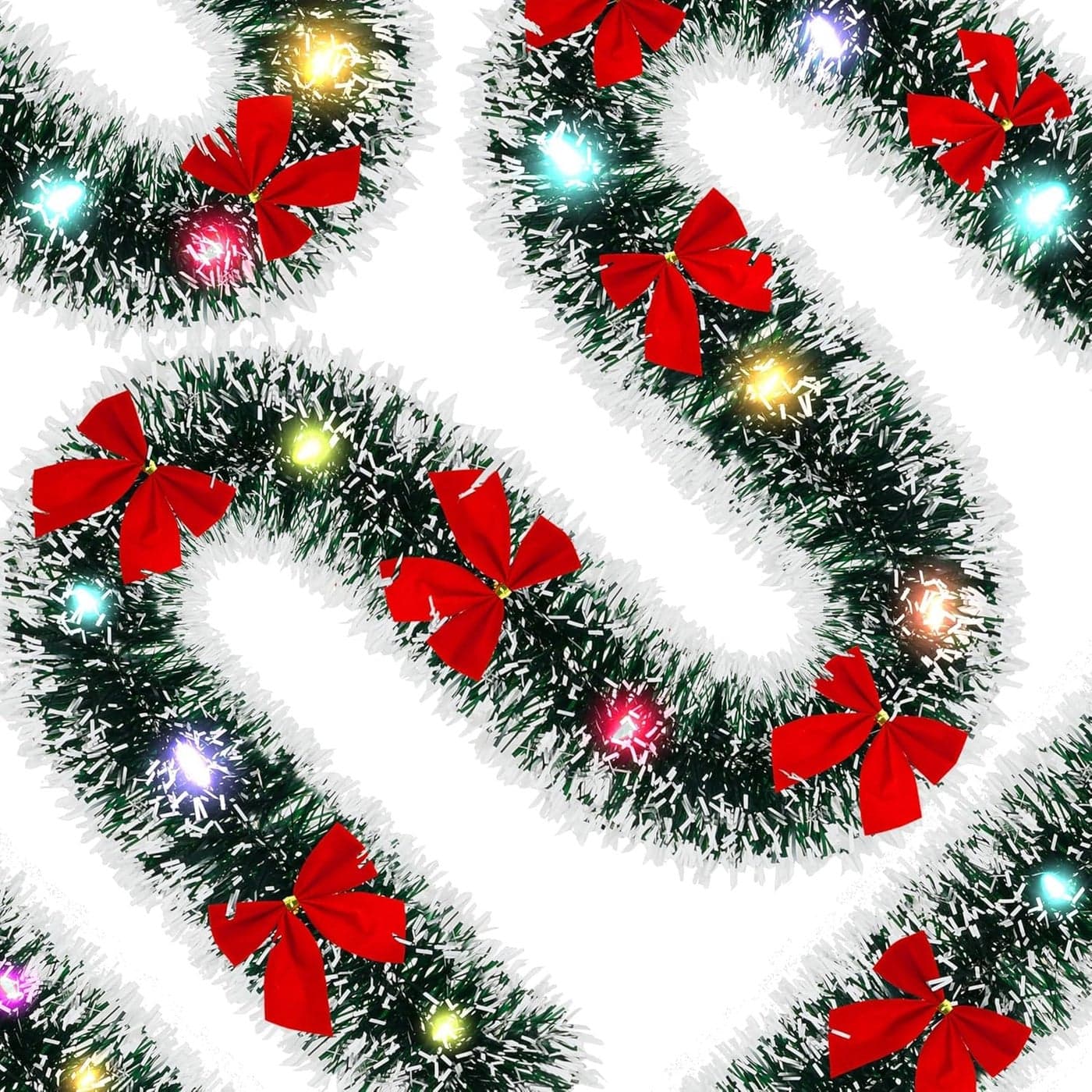 Forty Wings 2 Pcs Green Snow Garland with 12 Pcs Bows and Light Heavy Christmas Garlands Streamers Christmas Decoration Item Christmas Xmas Decoration Ornaments Xmas Decor Garland Wreath