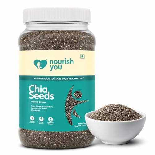 Nourish You Raw & Whole Chia Seeds 1kg Jar | Dirt & Stone free | Gluten Free | Source of Calcium, Protein , Dietary Fibre & Antioxidant | Rich with Omega 3 & Zinc | Premium superfoods | Supports Weight Management | Value Pack offer