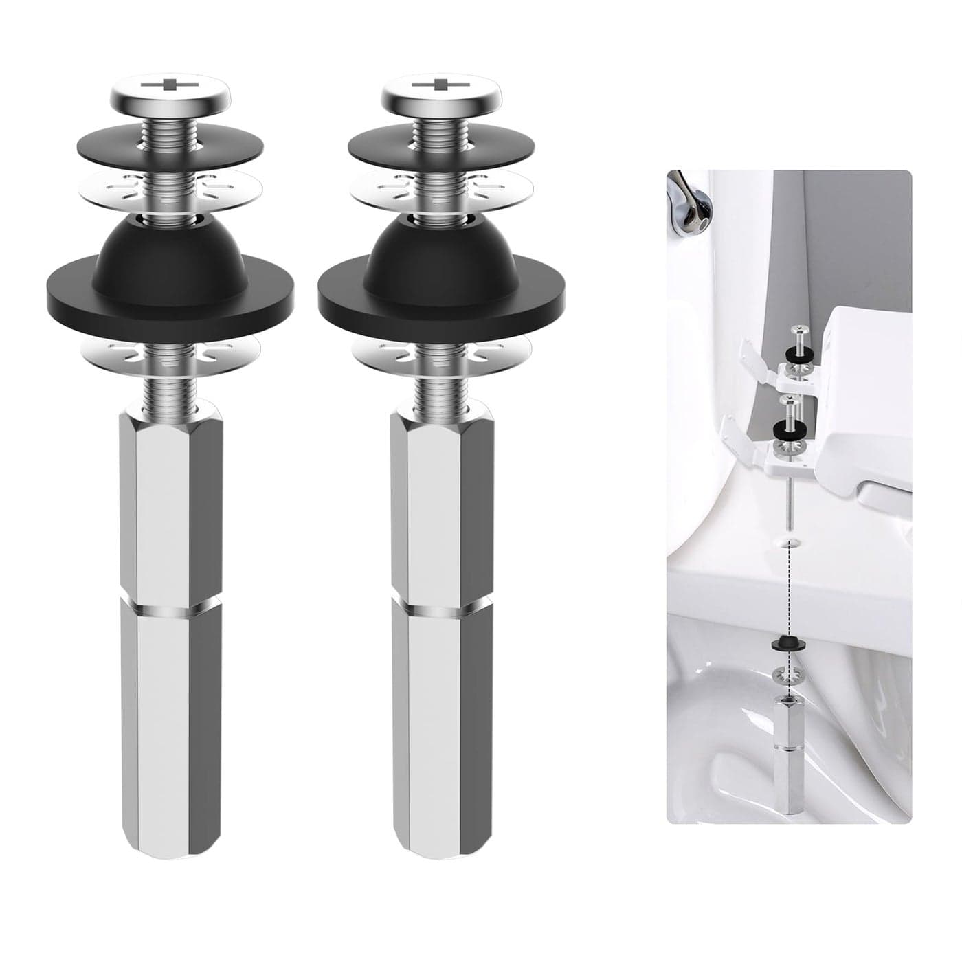 Hibbent 2 PCS Universal Toilet Seat Bolts Kit Heavy Duty Stainless Steel Toilet Bolts with Extra Long Downlock Nuts Rubber Washers Gaskets Easy to Install Bathroom Toilet Repair Screw
