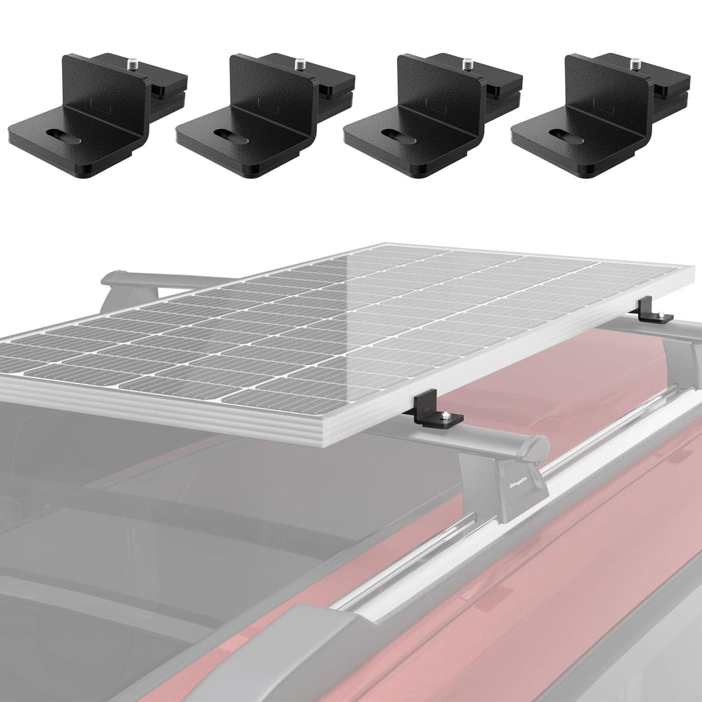 BougeRV Solar Panel Mounting Kit Fits Auto Cross Bars with TTrack Secure 100200W Solar Panels Heavy Duty Roof Rack Mounting Brackets