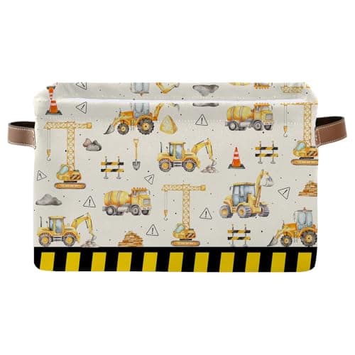 JOPJOLIW Construction Truck Basket Excavator Storage Baskets Collapsible Bulldozer Storages Bin Decor Tractor Decor for Boys Room Excavator Rectangle Baskets for Kids Clothes Gifts Books