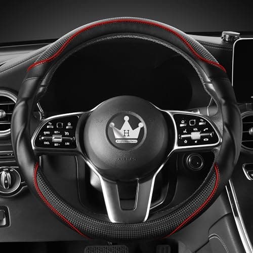 HighnessHwoo 3D Car Steering Wheel Cover Comfort Grip Massage Sporty AntiSlip Carbon Fiber Faux Leather for Sedan SUV Universal Fit Car Handle Covers for All Seasons 14751515in Red