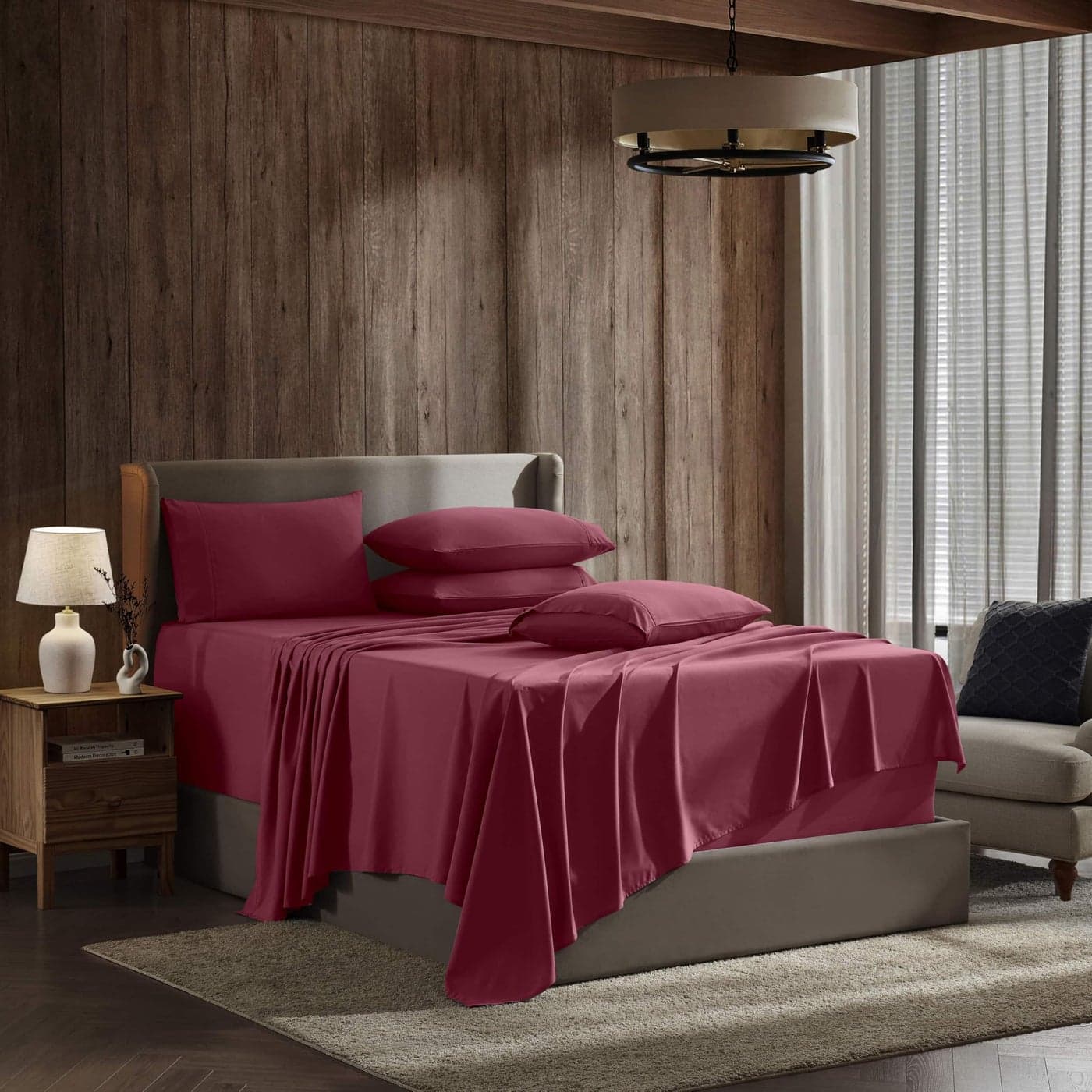 Nestl Extra Deep Queen Sheet Set 6 Piece Breathable Cooling Sheets Hotel Luxury Bedding Set w1824 Inch Extra Deep Pockets Easy Secure Fit Super Soft Wrinkle Free Comfy Burgundy Red