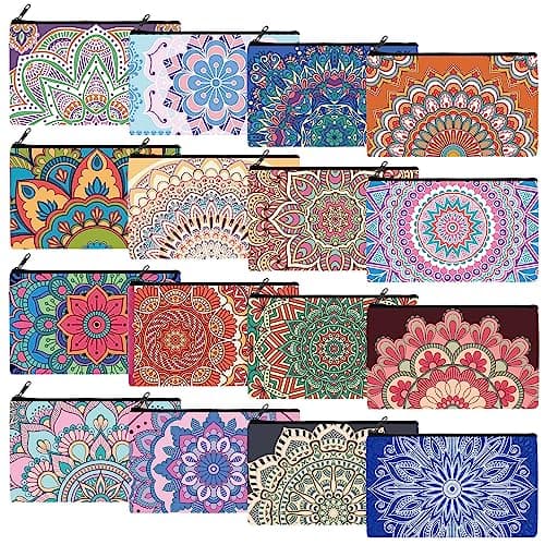 Yahenda 16 Pcs Mandala Canvas Makeup Bags Bulk for Women Inspirational Zipper Pouch You Are Amazing Loved Beautiful Pencil Pouch Travel Toiletry Bag for Nurse Teacher Christmas Birthday Gifts