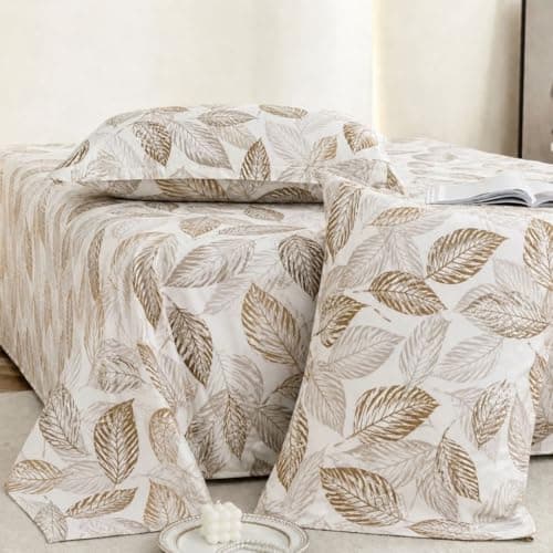 Jaipur Weaves Cotton King Size Bedsheet 108x108 Super King, 100% Pure Cotton Bed Sheet with 2 Pillow Covers, 240 TC Soft Breathable Leafy Design Bedding - (Cocoa Brown, Super King)