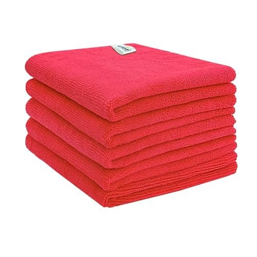 SOFTSPUN Microfiber Cloth - 5 pcs - 40x40 cms - 340 GSM Red - Thick Lint & Streak-Free Multipurpose Cloths - Automotive Microfibre Towels for Car Bike Cleaning Polishing Washing & Detailing