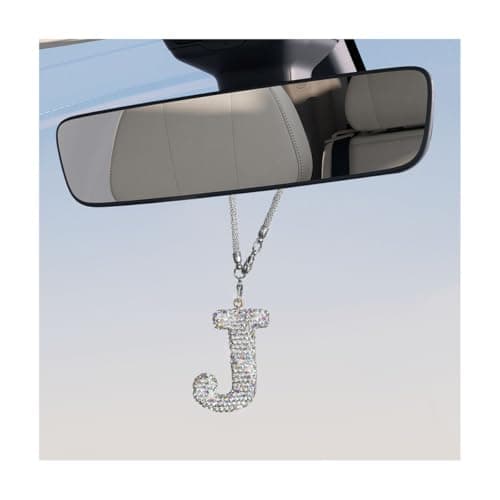 BWBWND Bling Initial Car Rear View Mirror Ornament Crystal Cute Letter Pendant Lucky Rearview Hanger Automotive Mirror Hanging Accessories Interior Decoration for Women Girls Letter J