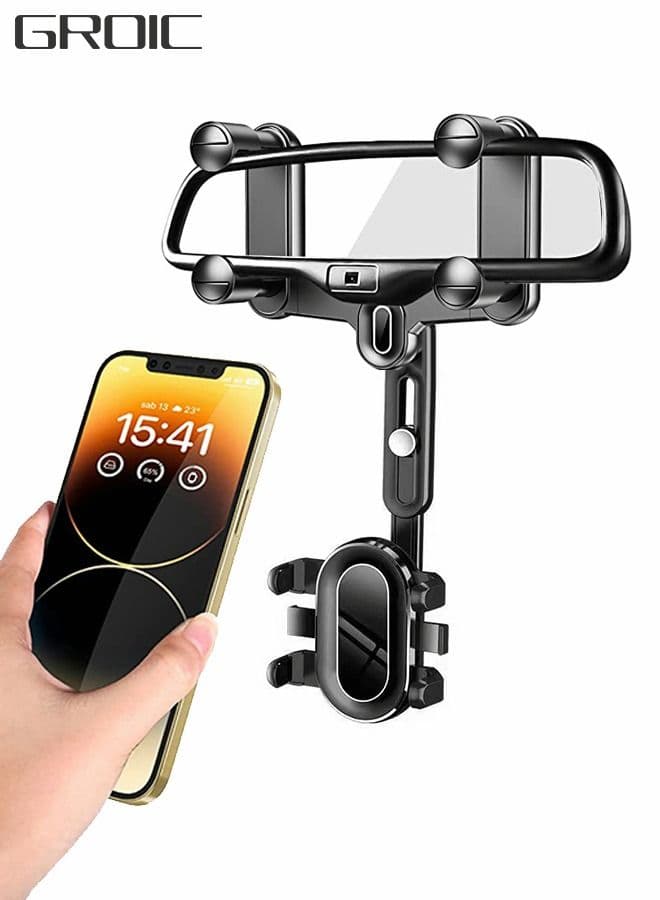 Rearview Mirror Phone Holder for Car,360° Rotatable Retractable Car Phone Holder,Automobile Cradles,Phone Mount for Car,Auto Parts