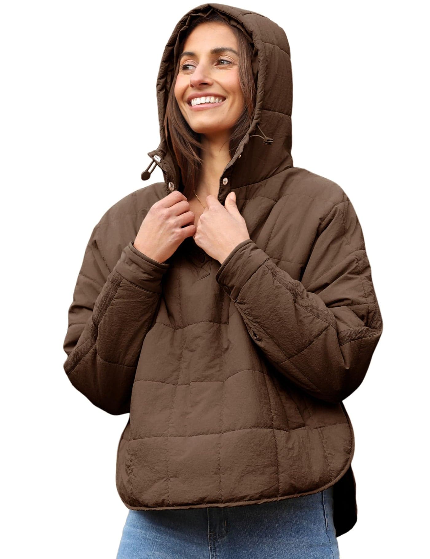 AMEBELLE Womens Oversized Hooded Puffer Jacket Quilted Lightweight Winter Warm Pullover Padded Hoodies Coat2611BrownM