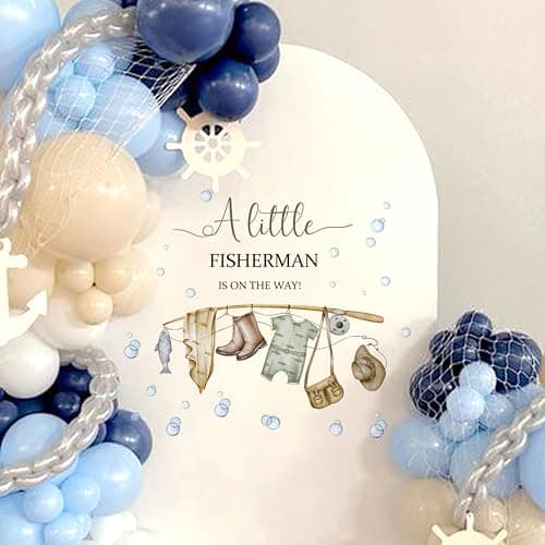 Capiont A Little Fisherman is on The Way Decal Fishing Baby Shower DecorationsGone Fishing Baby Shower Party Balloon Arch Stickers for Boys