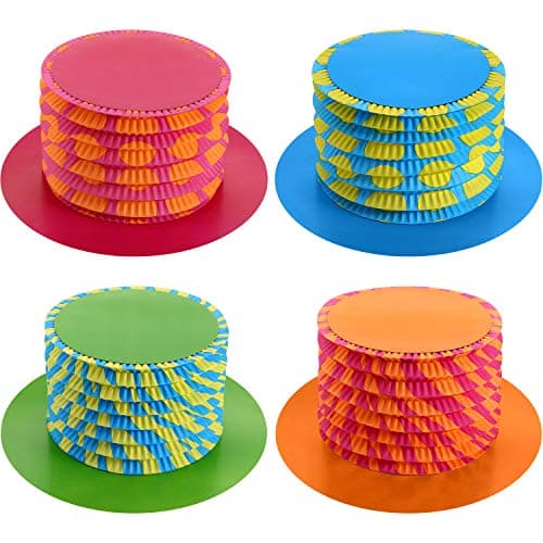 JOVITEC 8 Pcs 11.6 Inch Mad Hatter Tea Party Hats Decorations Cardboard Paper Fold Top Hats for Costume Accessory Party Supplies