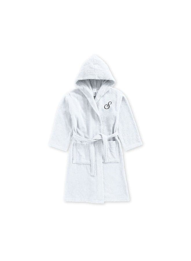 Daffodil (White) Monogrammed 6 Year Kids Bathrobe (108 x 104 Cm) Hooded Terry Cotton Set of 01 - Letter "S"