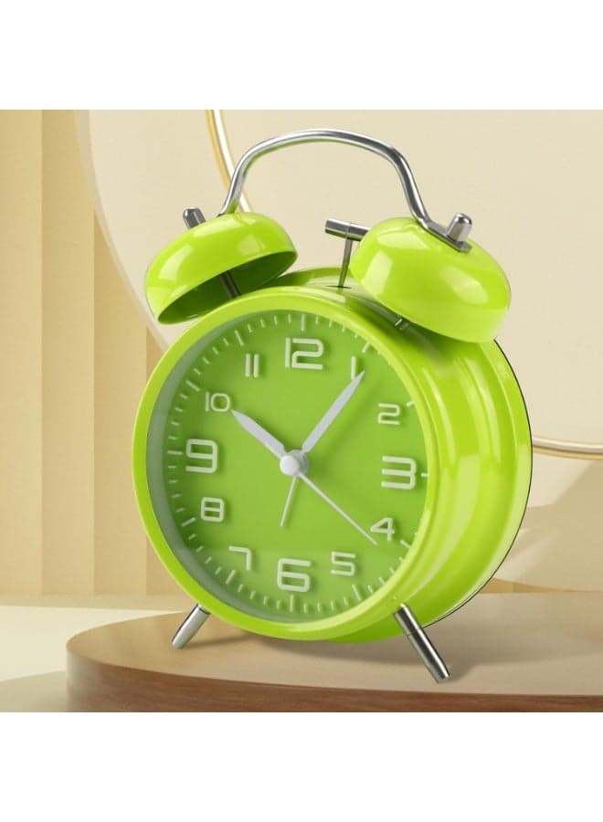 Loud Alarm Clock for Heavy Sleepers Adults, 4 Inches Metal Twin Bell Alarm Clock for Bedroom, Silent Non-Ticking Quartz with Backlight, Retro Analog Alarm Clocks for Kids Bedroom Beside (Green)