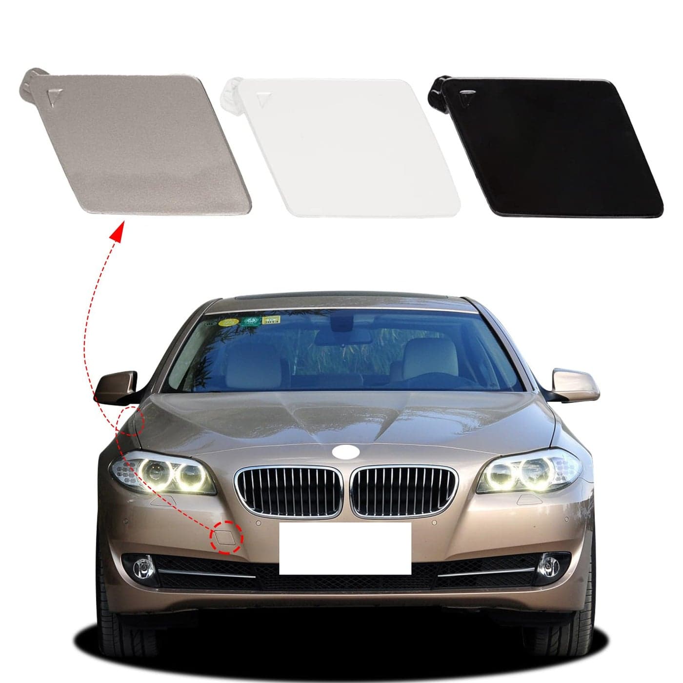 Front Bumper Tow Hook Cover Fit For BMW 5Series F10 F18 528i 535i 550i Sedan 2011 2012 2013 Towing Eye Cap 51117246868 White right passenger side Xinpinsai
