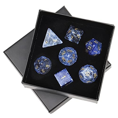 mookaitedecor 7 PCS Sodalite Crystal Polyhedral DND Dice Set Polished Tumbled Stones Dices for RPG MTG Table Games Home Decoration