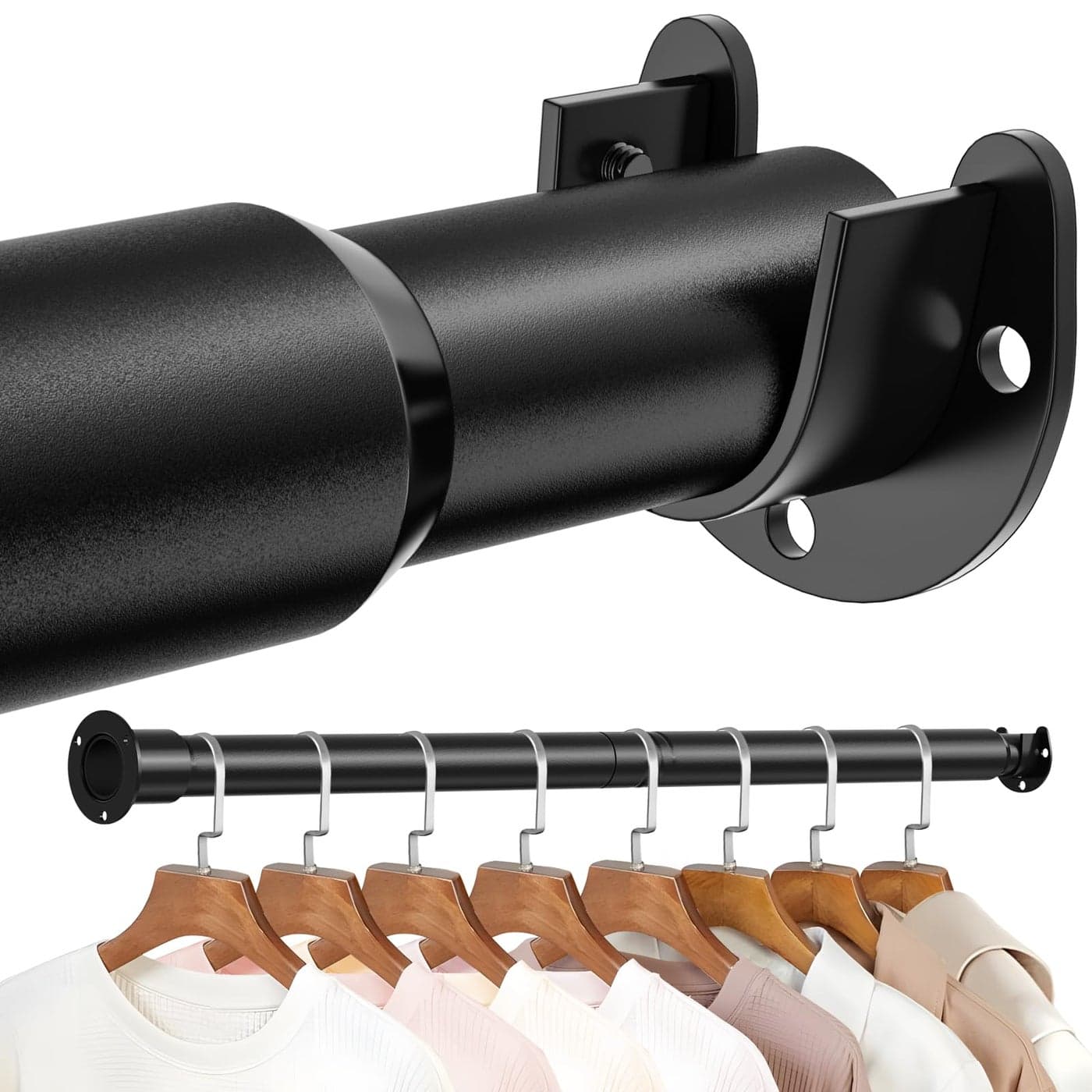 Mavivegue Closet Rod 17 to 84 Inch Adjustable Closet Rods for Hanging Clothes Heavy Duty Tension Rod Black Curtain Rod for Closet Wardrobes Bathroom Laundry