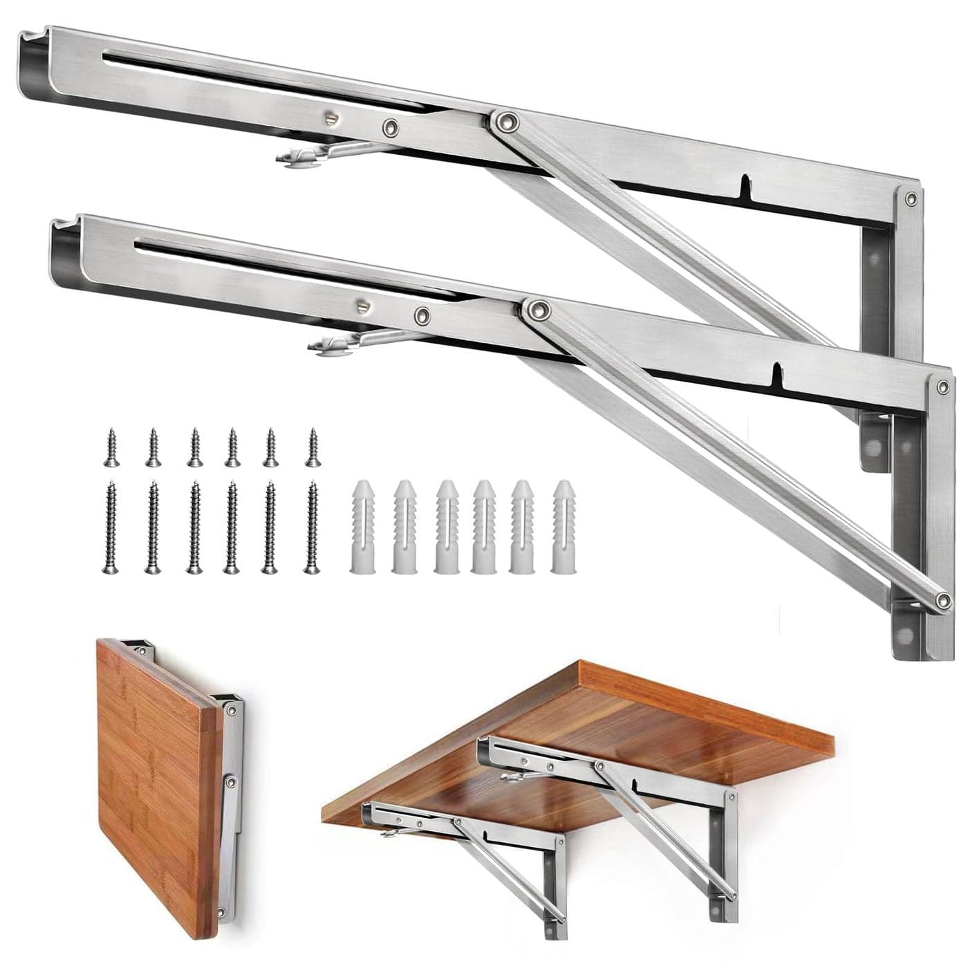 Folding Shelf Brackets - Heavy Duty Stainless Steel Collapsible Shelf Bracket for Bench Table, Space Saving DIY Bracket (20 Inch)