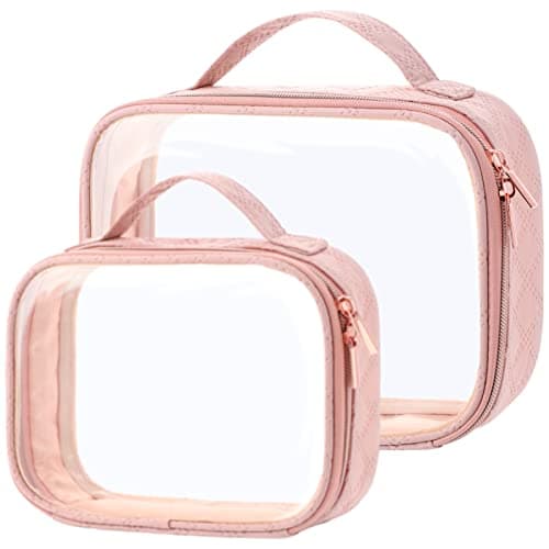 PACKISM Valentines Day Gifts for Him Her TSA Approved Toiletry Bag 180 Large Opening Clear Makeup Bags with Handle Clear Toiletry Bags for Traveling Travel Essentials Rose Pink
