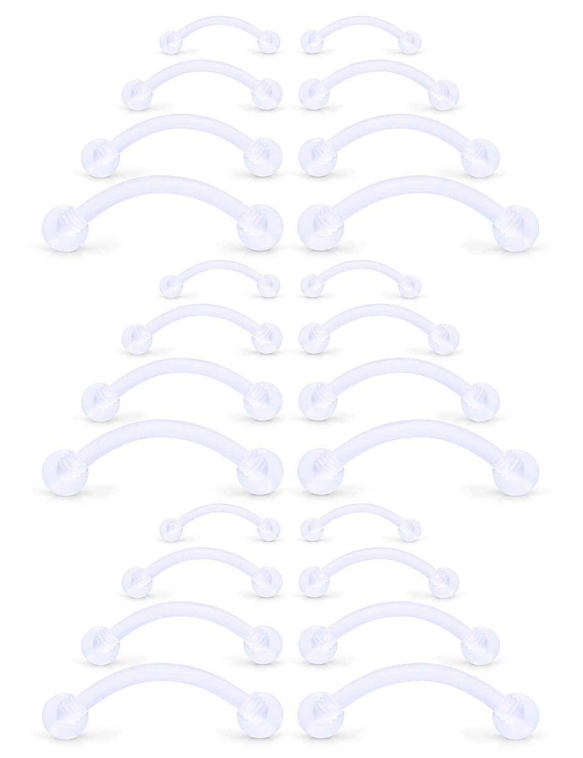 SCERRING 16 Gauge Rook Earrings Eyebrow Rings Clear Acrylic Bioflex Curved Barbell Lip Tragus Ring Conch Piercing Jewelry Retainers 6-12mm 24PCS