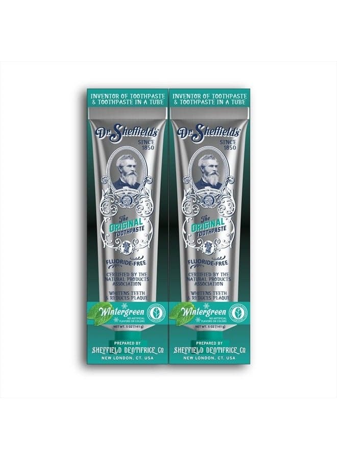Certified Natural Toothpaste (Wintergreen) - Great Tasting, Fluoride Free Toothpaste/Freshen Your Breath, Whiten Your Teeth, Reduce Plaque (2-Pack)