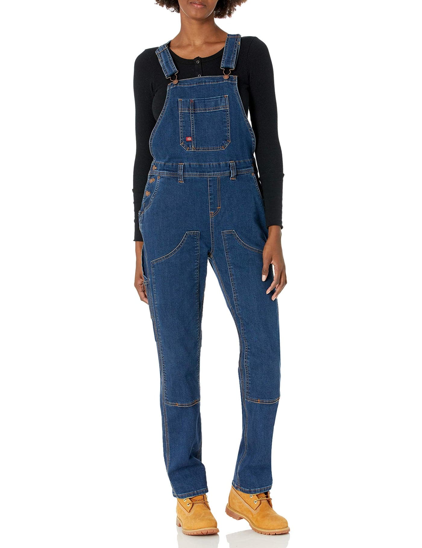 Dickies Womens Denim Double Front Bib Overalls Dark Stone Wash M