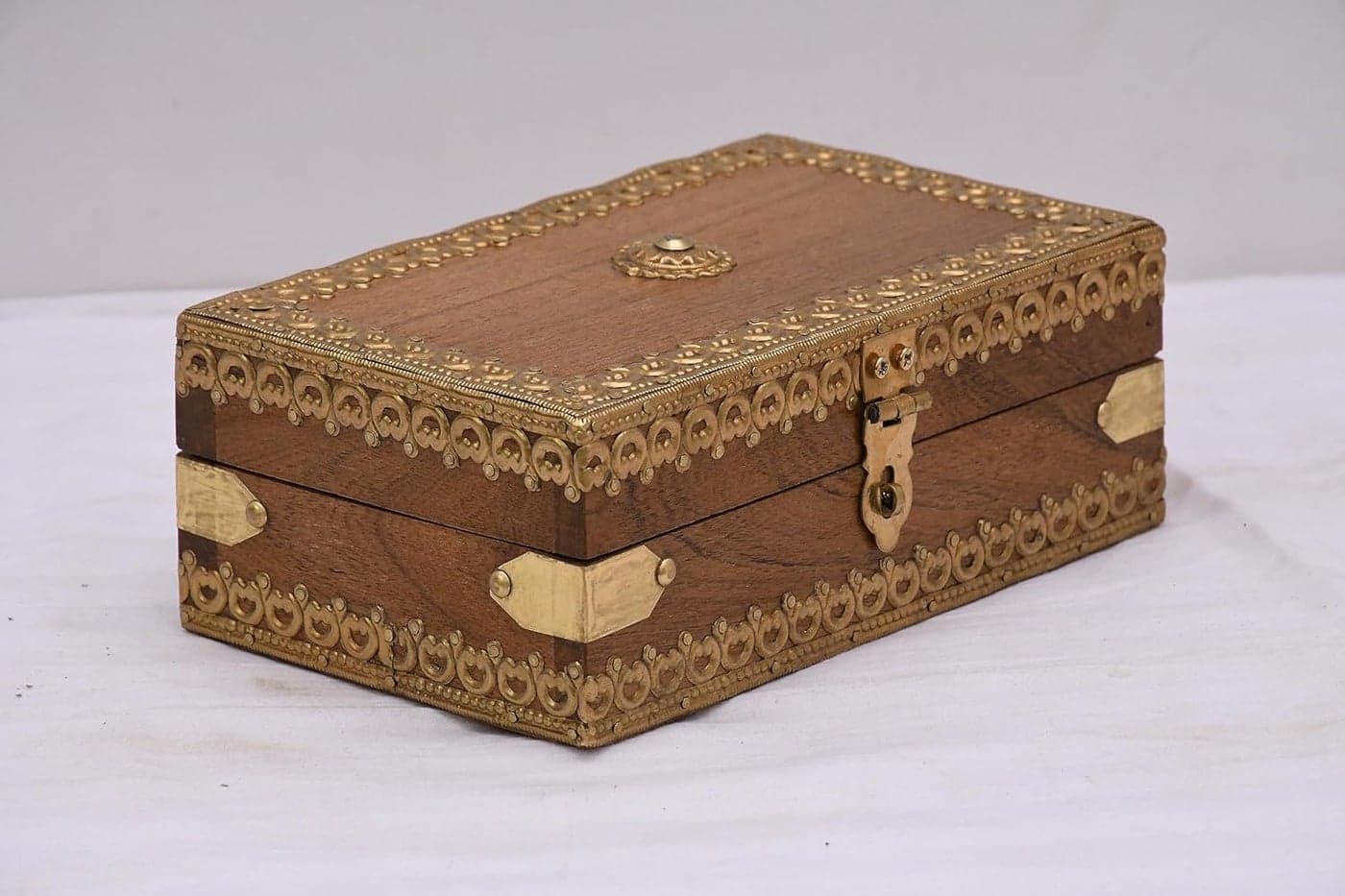 Hand BrassFilled Wooden for Good Luck Jewellery Box Handmade Decorative Case Girls Necklaces Gold Storage Cash Money Wedding Gift Stylish Traditional Boxes