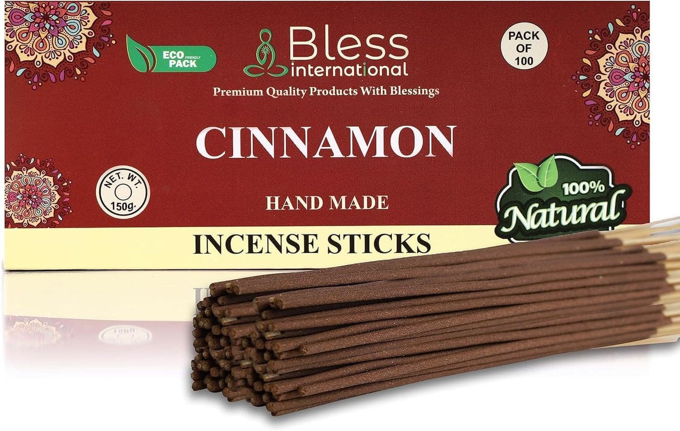 BlessCinnamon 100NaturalHandmadeHandDippedIncenseSticks OrganicChemicalsCharcoalFree PurificationRelaxationPositivityYogaMeditation BestWoodsScent 100 Sticks150GM