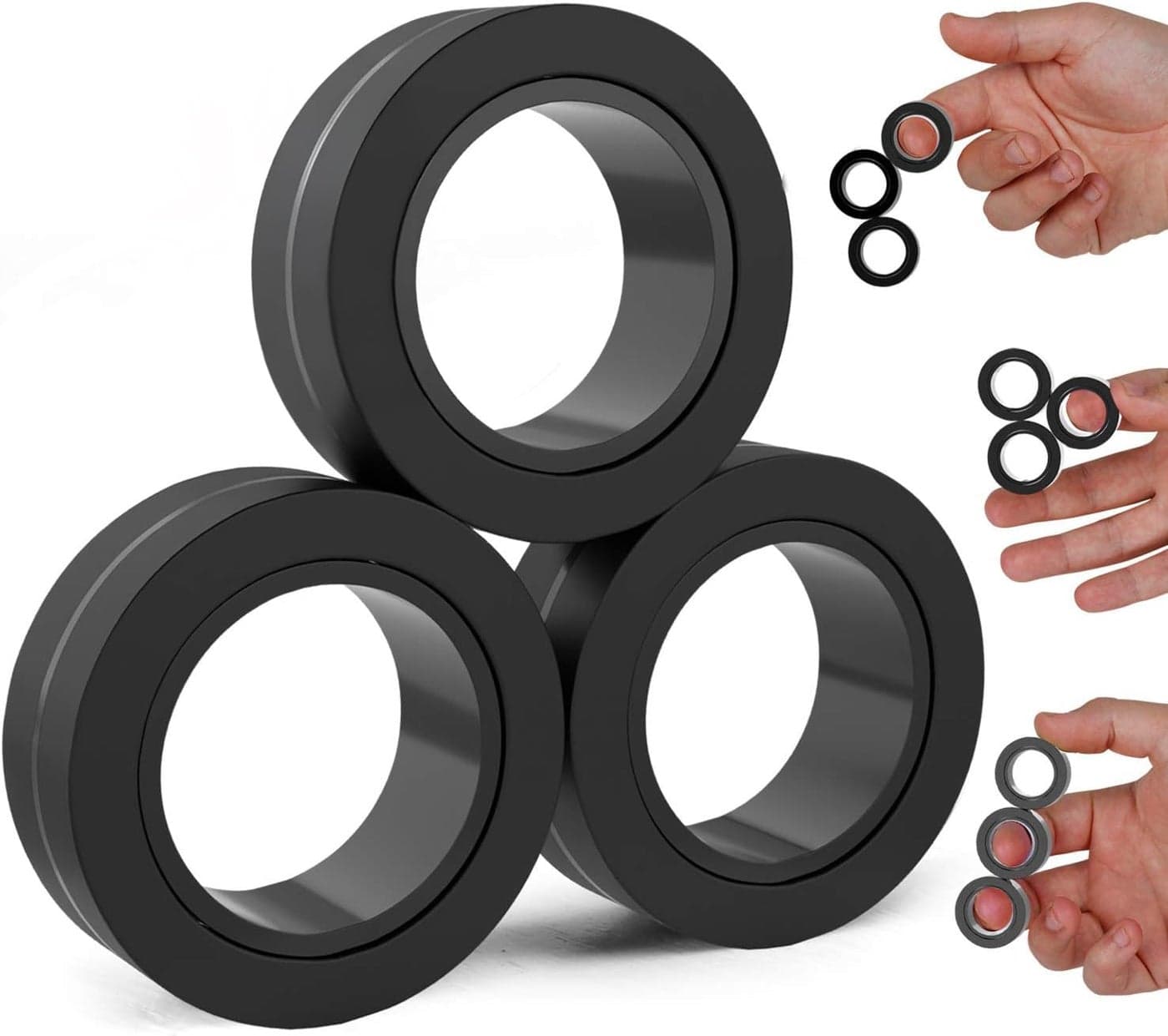 BUNMO Magnetic Rings - Fidget Toys Adults - Magnetic Fidget Rings - Endless Hours of Fun - Spin, Connect & Play - Addictive Fidget Toy for Boys & Girls - Great Teen Gift - Black